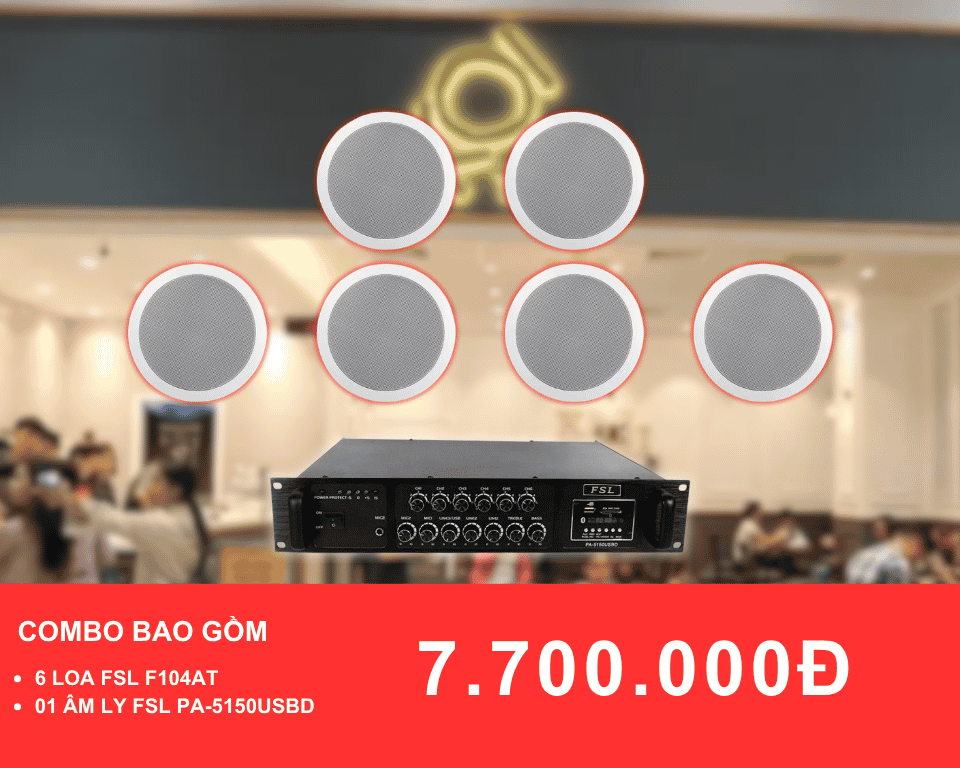 Loa am tran FSL F104AT cho quan tra sua dien tich 100 200m2