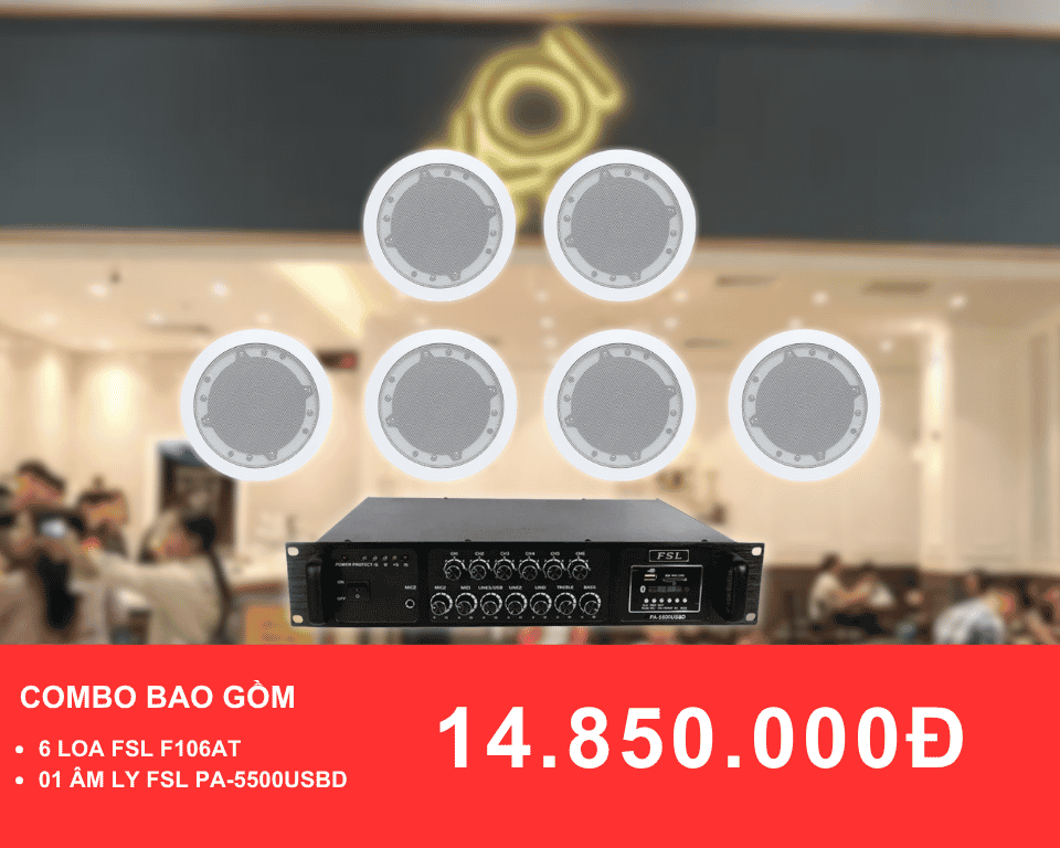 Loa am tran FSL F106AT cho quan tra sua dien tich 100 200m2