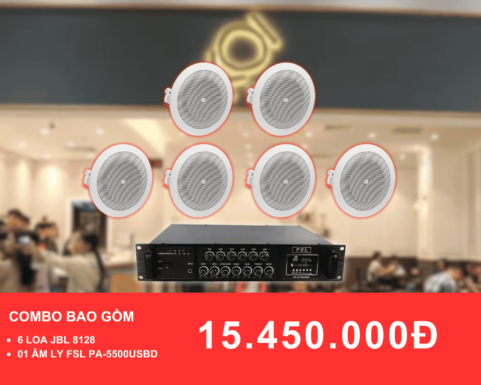 Loa am tran JBL 8128 cho quan tra sua dien tich 100 200m2