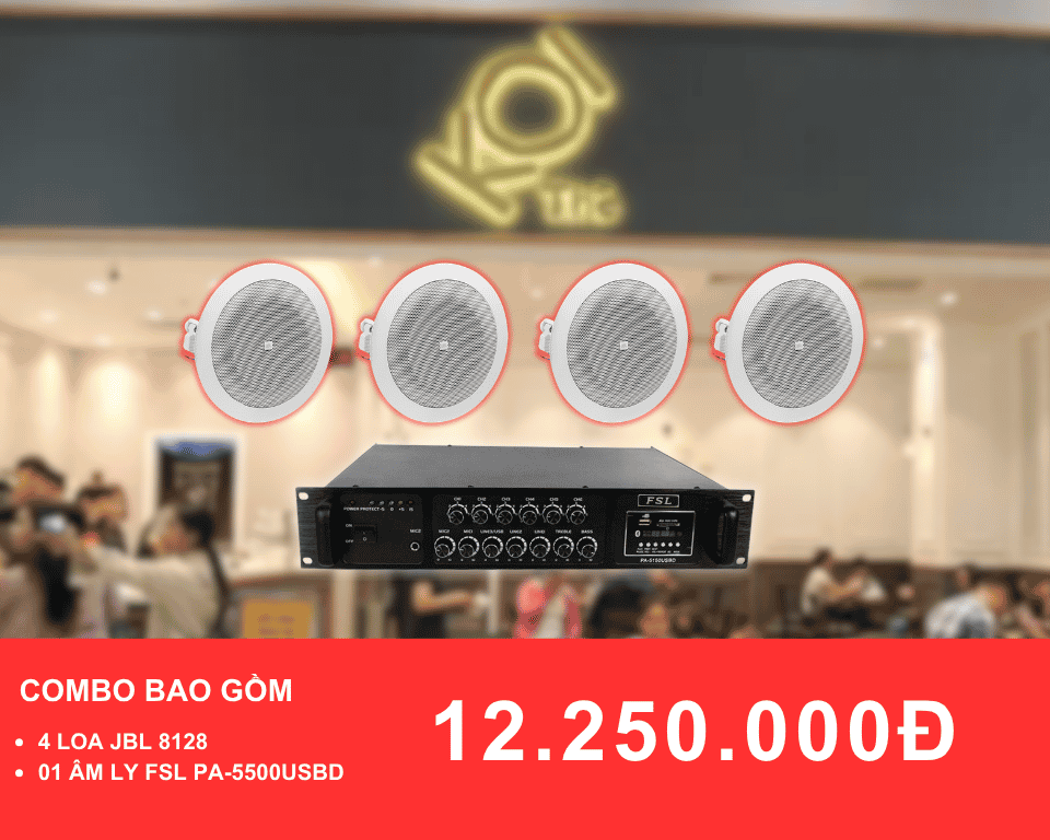 Loa am tran JBL 8128 cho quan tra sua dien tich 50 100m2