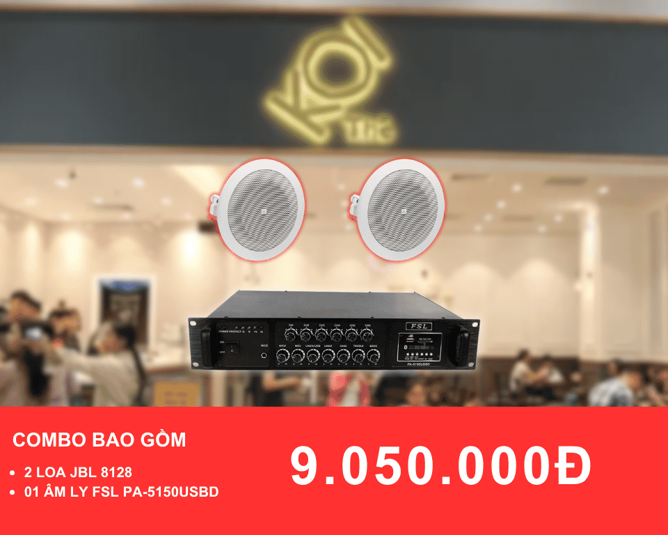 Loa am tran JBL 8128 cho quan tra sua dien tich duoi 50m2