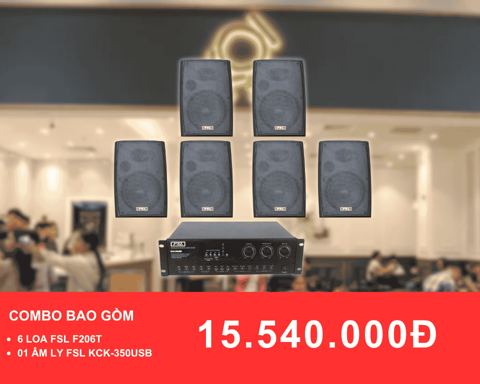 Loa treo tuong FSL F206T cho quan tra sua dien tich 100 200m2
