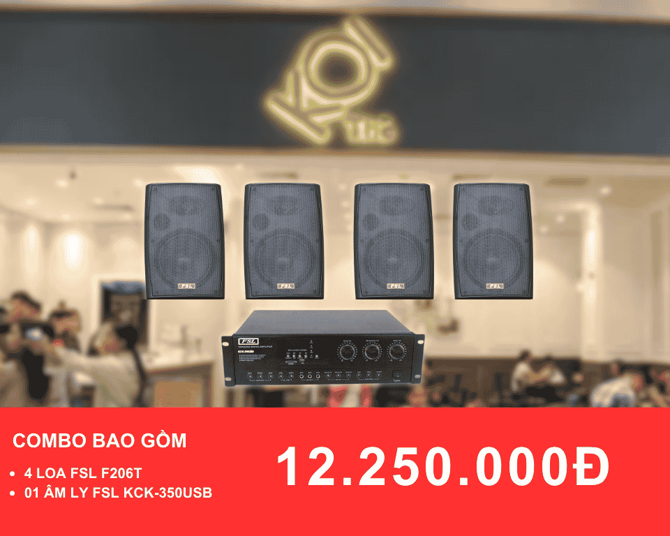 Loa treo tuong FSL F206T cho quan tra sua dien tich 50 100m2