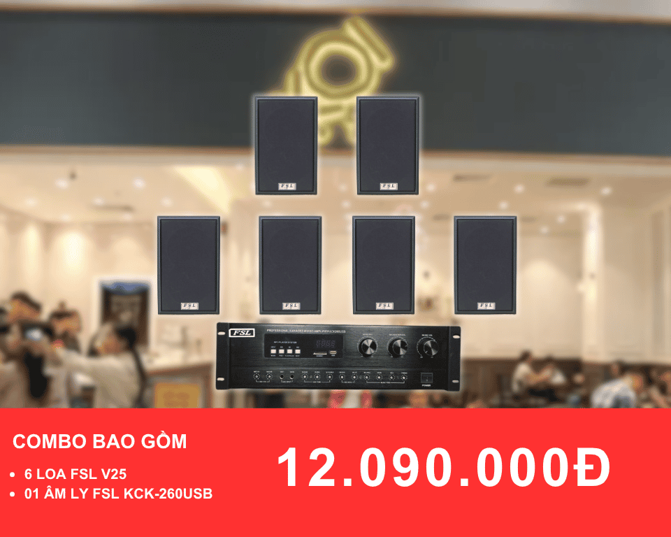 Loa treo tuong FSL V25 cho quan tra sua dien tich 100 200m2