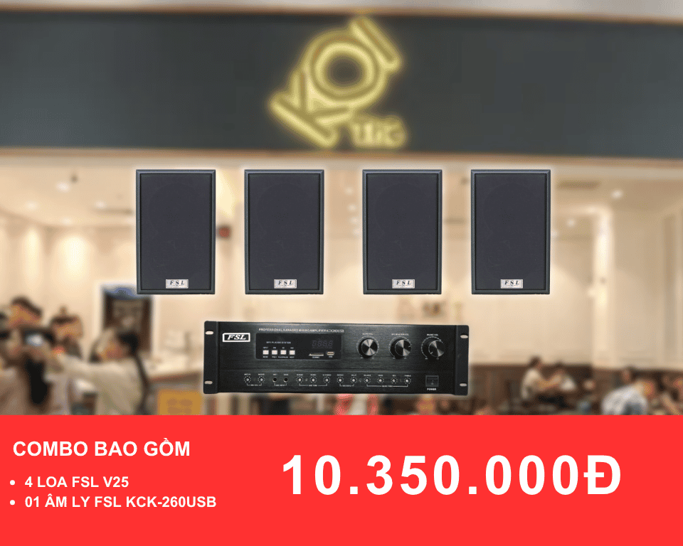 Loa treo tuong FSL V25 cho quan tra sua dien tich 50 100m2