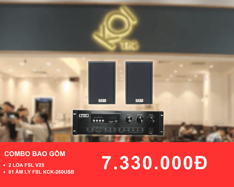 Loa treo tuong FSL V25 cho quan tra sua dien tich duoi 50m2